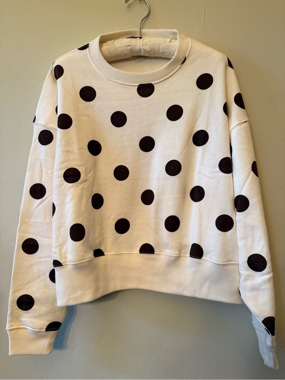 NWOT Zenana Polka Dot Lounge Set - Cream & Brown Sweatshirt Shorts 2-Piece - Picture 2 of 10